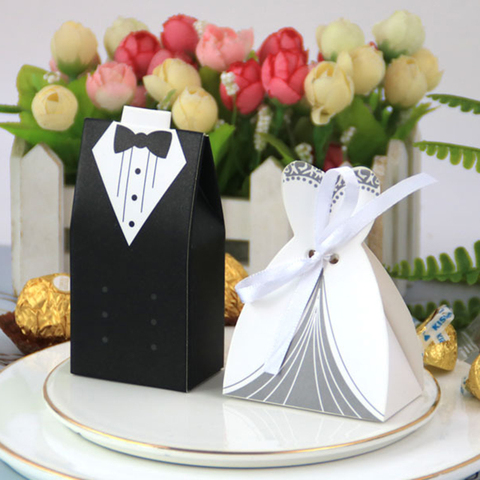 Bolsa de recuerdo de boda para novio y novia, caja de caramelos para manualidades con cinta de decoración para bodas, recuerdos, suministros de fiesta, 50/100 Uds. ► Foto 1/6