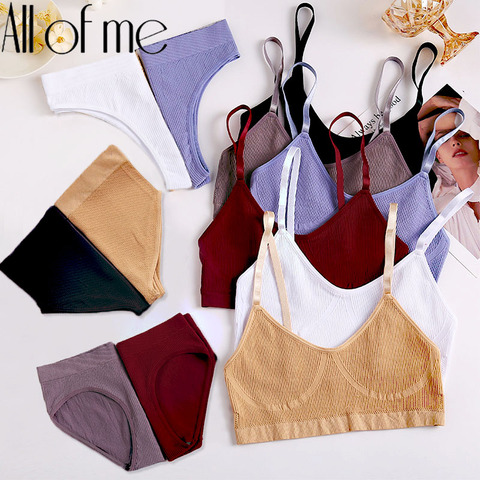 Conjunto de sujetador de 2 Uds., Bralette Sexy para mujer, ropa interior femenina, Tops acanalados, sujetador básico elástico, Top corto sin mangas ► Foto 1/6