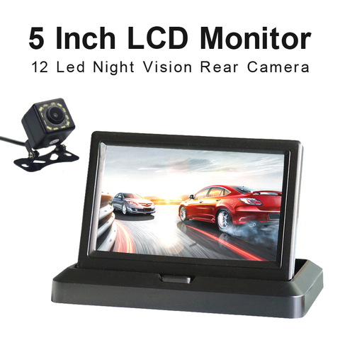 Monitor plegable para coche, pantalla LCD TFT de 5 pulgadas, 800x480, Monitor de aparcamiento inverso y 12 LED de visión nocturna, cámara de visión trasera ► Foto 1/6