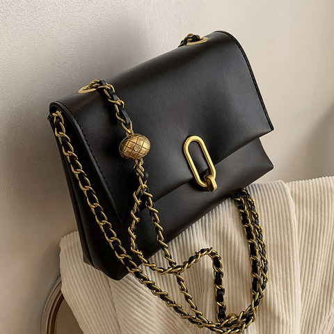 Bolso de cuero con solapa y cadena de Metal para mujer, bandoleras con solapa, de lujo, estilo Retro ► Foto 1/6