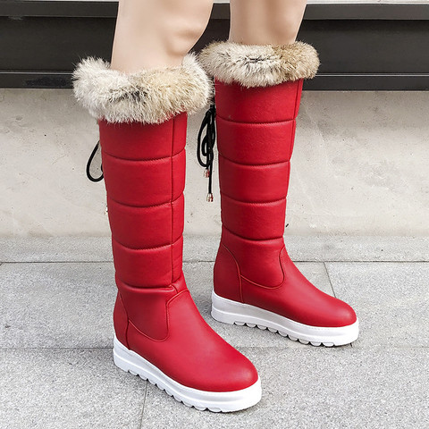 Cómodos pisos botas de nieve de piel de invierno 2022 de felpa caliente hasta la rodilla botas de mujer resbalón en la plataforma botas largas de mujer Zapatos negro rojo blanco ► Foto 1/6