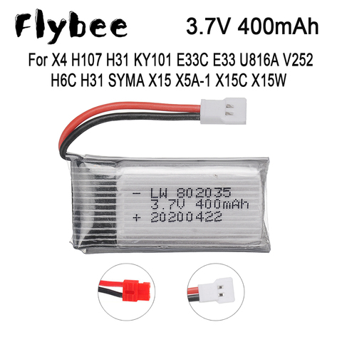 3,7 V 400mAh batería para X4 H107 H31 KY101 E33C E33 U816A V252 H6C RC Quadcopter de pieza de repuesto de Dron 702030 1S 400mah Lipo batería ► Foto 1/6