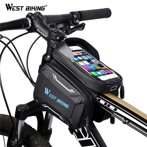 WEST BIKING-Bolso de Ciclismo de PU, resistente a la lluvia, Top bolsa para tubo delantero, MTB, cesta para Cuadro de bicicleta de montaña, pantalla táctil de 6,2 pulgadas para teléfono ► Foto 1/6