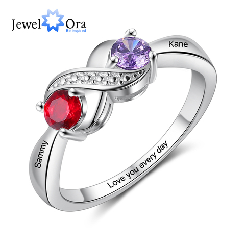 JewelOra-anillo grabado infinito personalizado para mujer, con 2 piedras de nacimiento, nombre personalizado, anillos de cobre de Color plateado, regalos de promesa ► Foto 1/6