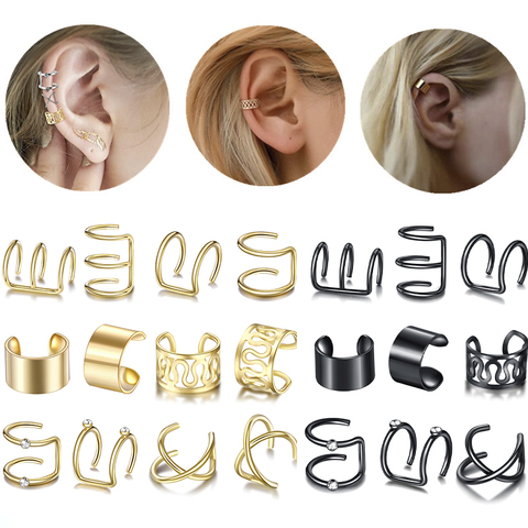 12 unidades/juego de pendientes de Clip para oreja para mujer, a la moda de Color dorado, aretes de Clip de hoja para trepadores sin Piercing, accesorios de aretes de cartílago falso 2022 ► Foto 1/5