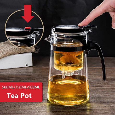 Teteras de vidrio resistente al calor, tetera, Infusor de té kungfú chino, juego de té, tetera, cafetera de cristal, juegos de té de oficina convenientes ► Foto 1/6