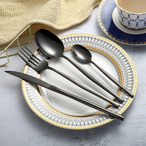 Juego de tenedores y cucharas de acero inoxidable para cocina, Set de Cubiertos occidentales, vajilla de regalo de Navidad, color negro, 304 ► Foto 1/6