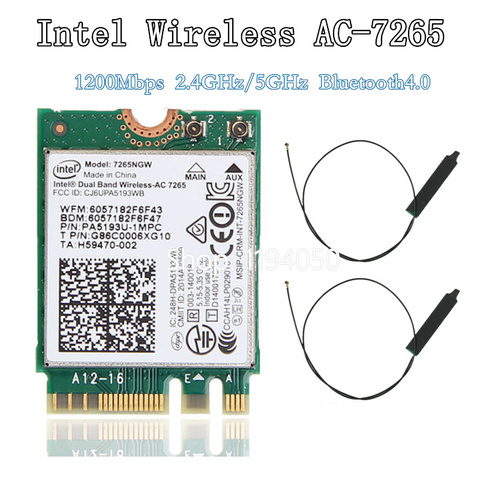 Tarjeta inalámbrica de doble banda AC 7265 INTEL 7256NGW 802.11AC, 867Mbps, Wi-Fi + Bluetooth 4,0, NGFF, M2, tarjeta WIFI, WLAN intel 7265 ► Foto 1/4