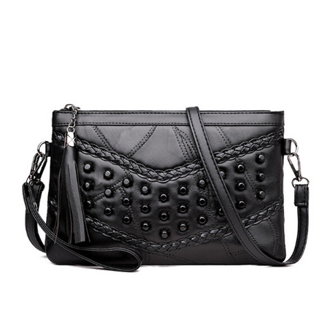 Bolso de hombro de piel auténtica con remaches y borlas, informal, color liso, para mujer, 2022 ► Foto 1/6