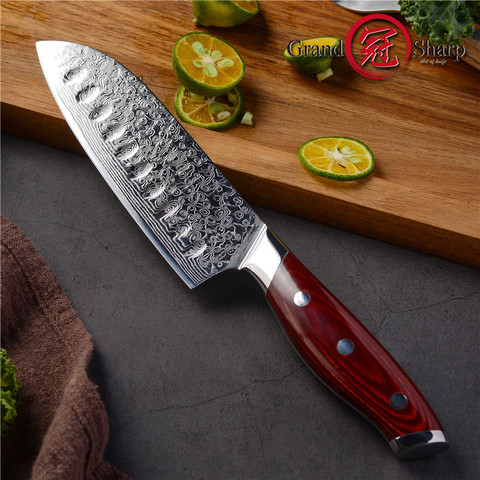 Grandsharp-cuchillo Santoku de 5 pulgadas, utensilio de cocina japonés vg10, de Chef de acero de Damasco, mango de Pakka, herramientas de cocina Tang completas ► Foto 1/6