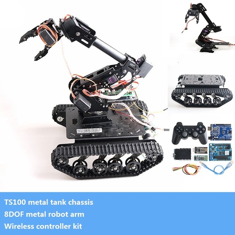 Plataforma Robot de Metal 8DOF para vehículo, brazo robótico de 8 ejes y garra + chasis de tanque inteligente sobre orugas + Kit de controlador inalámbrico DIY para Arduino ► Foto 1/6