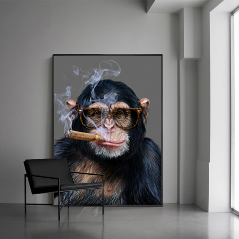 RELIABLI-póster de pared con estampado de mono y gorila para fumar, sala de estar de animales para imágenes artísticas, lienzo moderno, decoración del hogar ► Foto 1/6