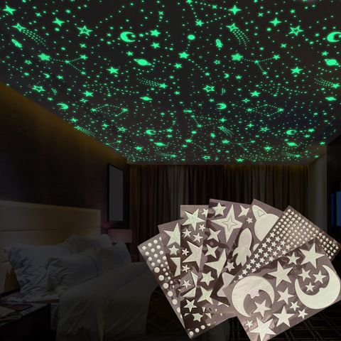3D de estrellas luminosas y Luna puntos etiqueta de la pared para la habitación de los niños dormitorio decoración del hogar resplandor en el oscuro DIY pegatinas combinadas ► Foto 1/6