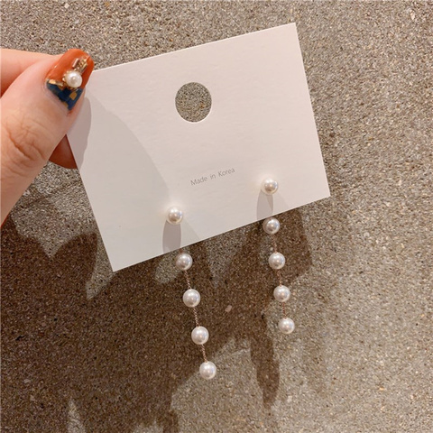 Pendientes de perlas de imitación para mujer, aretes largos de borla, perla redonda blanca, pendiente colgante de boda, joyería de moda coreana, 2022 ► Foto 1/6