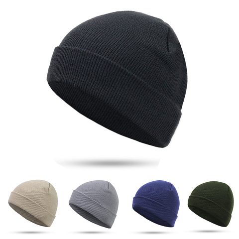 Gorro de invierno Unisex de punto para hombre y mujer gorro de Otoño de algodón gorra de hip-hop sólido de moda ► Foto 1/6