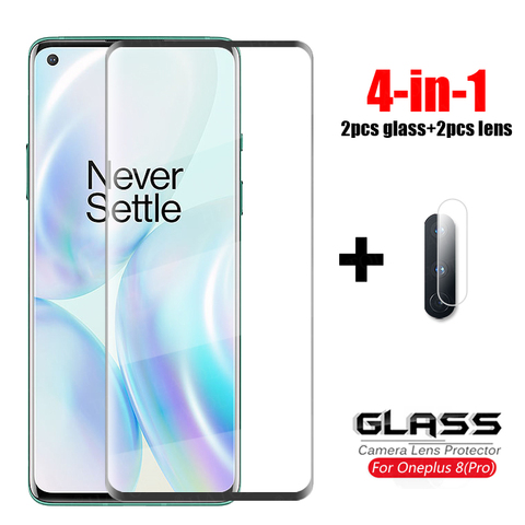 4 en 1 para vidrio Oneplus 8 vidrio templado 3D vidrio de cubierta curvada completa One Plus 7 7T 8 Pro Caerma Protector de pantalla de lente Oneplus 8 ► Foto 1/6