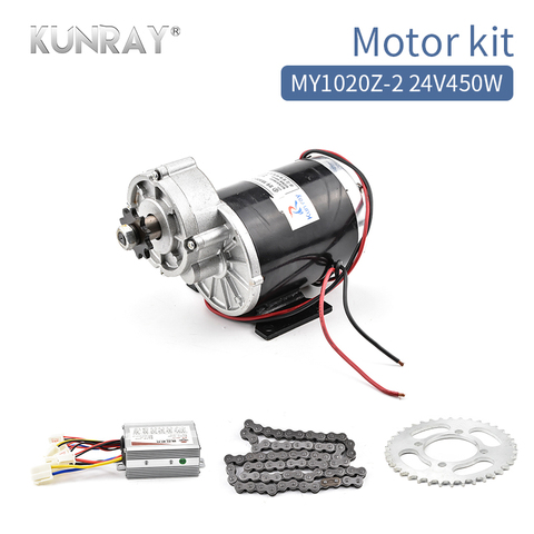 Kit de Motor cepillado MY1020Z 24V 450W DC con controlador de cepillo 24V 500W 420 38T diente 77 cadena de enlace triciclo eléctrico Kit de Motor DIY ► Foto 1/6