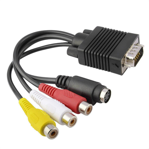 Adaptador/convertidor de salida de TV para tarjetas de vídeo de PC de ordenador portátil, Cable macho VGA SVGA a s-video 3 RCA TV AV, Sub-D de 15 pines ► Foto 1/3