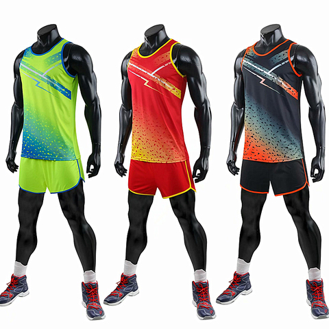 Hombres Mujeres y Niños chaleco + Pantalones cortos competición Running Sets pista y campo ropa deportiva Sprint Running suit ropa de Maratón ► Foto 1/6