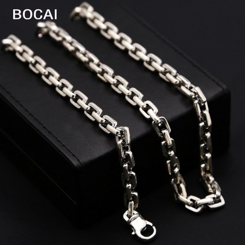 100% macizo auténtico S925 plata pura círculo entramado hombres Retro Caja 7MM collar de cadena para hombre tailandés Hombre de plata collares ► Foto 1/6