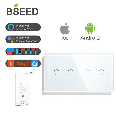 Bseed-interruptor de luz táctil con Control Wifi, Panel de clase de cristal de 3 colores, inteligente, funciona con Tuya, 4 entradas ► Foto 1/6