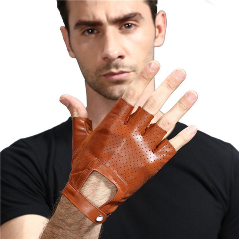 Guantes de medio Dedo de piel de oveja para hombre, deportivos, transpirables, tácticas militares, bicicleta, motocicleta, guantes de cuero para mano, Mujeres ► Foto 1/6