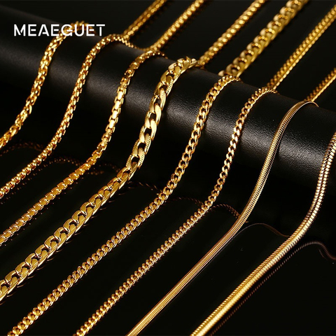 Meaeguet-Cadena de acero inoxidable para hombre y mujer, collar con sello, Color dorado, serpiente, caja, colgante, curva, plana, giro, 24 pulgadas ► Foto 1/6