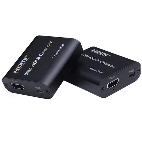 Adaptador receptor y transmisor de extensión compatible con RJ45, HDMI, 4K, HD, 60M, extensor sobre Ethernet, CAT 5E/6, para PS4, HDTV, PC, 1 par ► Foto 1/6