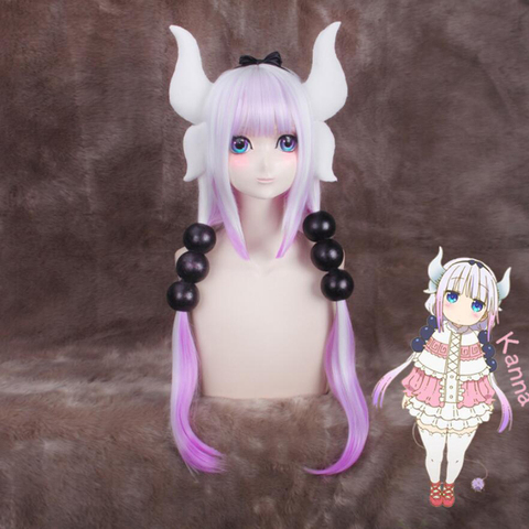 Kobayashi-pelucas de Cosplay de Kanna, Cosplay gradiente de pelo, cuernos de adorno, accesorios para tocado ► Foto 1/6