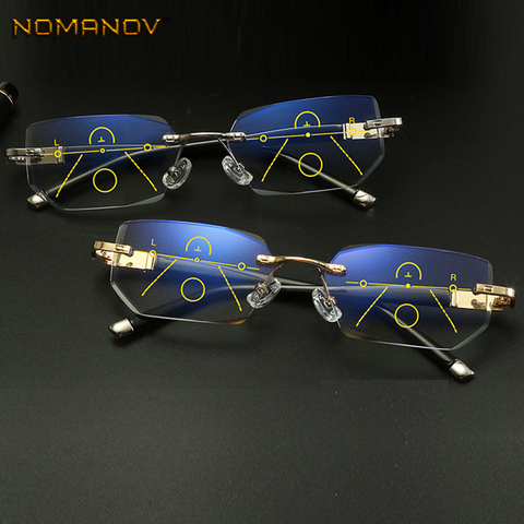 NOMANOV-gafas de lectura multifocales graduales, recorte de diamante sin montura, de lujo, ver cerca y lejos, añadir + 75, 100, 150, 175, 200 a 350 ► Foto 1/6
