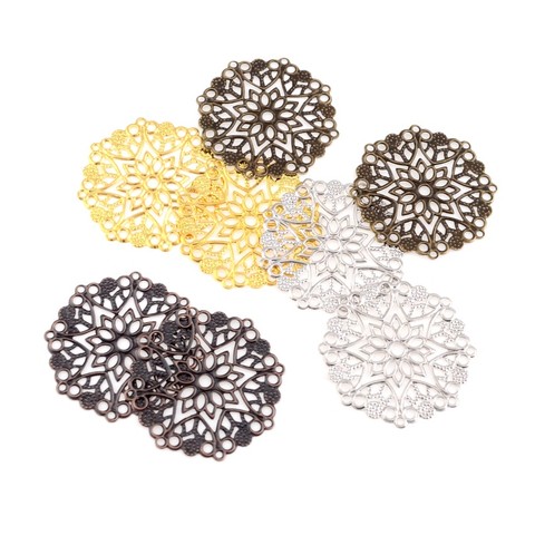 Adornos de flores hueco enchapado en oro, 10 uds., decoración de artesanía de Metal DIY, 3,5 cm, F0415, envío gratis ► Foto 1/5