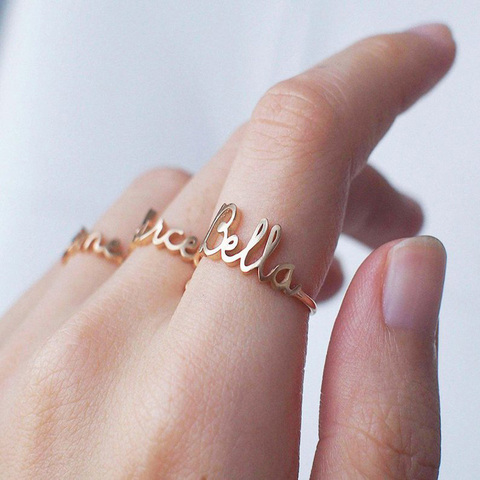Anillo de nombre oro personalizado, anillos de acero inoxidable para mujer, anillo de letras iniciales personalizado ► Foto 1/6