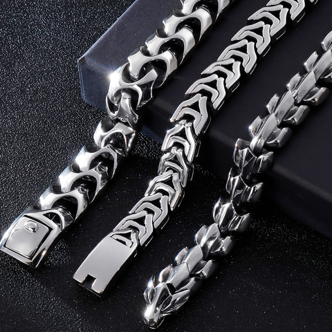 Pulsera de acero inoxidable de gran tamaño para hombre, brazalete de cadena de Metal pesado de 20/22/24CM de largo, joyería de mano grande ► Foto 1/6