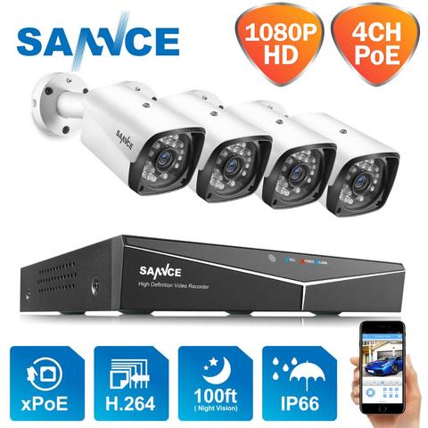 SANNCE-sistema de cámaras de videovigilancia de seguridad, 4 canales, 1080P, HD, XPOE, 4 Uds., 2M, IP, exterior, impermeable, sistema de CCTV NVR para el hogar ► Foto 1/6