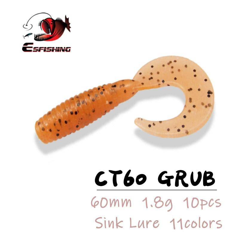 ESFISHING-señuelo de Pesca suave CT60, 60mm, 1,8g, 10 Uds., cebo de silicona Grub, señuelo, Souple señuelo, aparejos, cucharilla de Pesca ► Foto 1/4