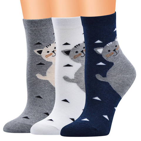 Calcetines con estampado de gato diseño de algodón para mujer, calcetín de estilo Popular, divertidos y cómodos, suaves ► Foto 1/5