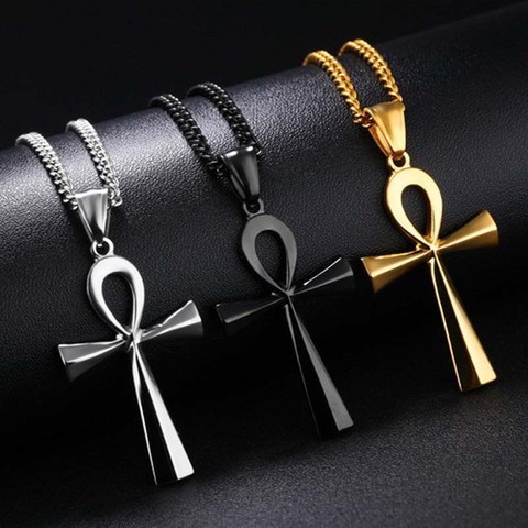 La religión egipcia Ankh Cruz collares con colgantes de acero inoxidable de símbolo de la vida Cruz Unisex collares para regalo de joyería ► Foto 1/6