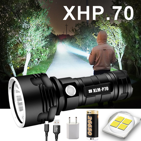 Linterna LED superpotente L2 XHP50, Linterna táctica, Linterna de acampada resistente al agua recargable vía USB, Linterna Ultra brillante ► Foto 1/6