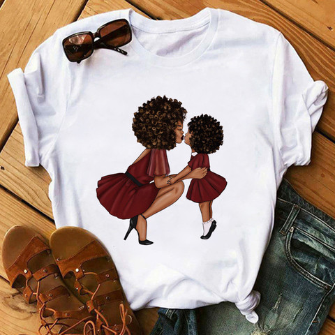 Poppin mamá T camisa vogue T camisa las mujeres negro africano chica de pelo rizado camiseta Femme Harajuku ropa mujer camiseta Tops ► Foto 1/6