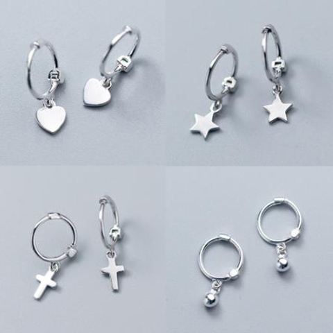 100% de plata esterlina sólida 925 para mujer, aretes de tuerca con dije de estrella de cruz y corazón, regalo de amistad, chicas adolescentes, amigos, 2022 ► Foto 1/6