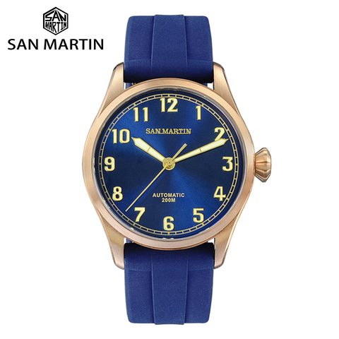 Reloj San Martin de buzo Retro de bronce para hombre, reloj mecánico automático de caucho fluorado y zafiro, carcasa transparente luminosa ► Foto 1/6