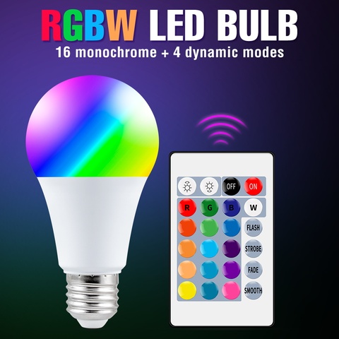 Bombilla LED inteligente E27 de 10W y 15W, foco de luz LED RGB con atenuación de 220V, ampolla remota inalámbrica por infrarrojos, E14 ► Foto 1/6