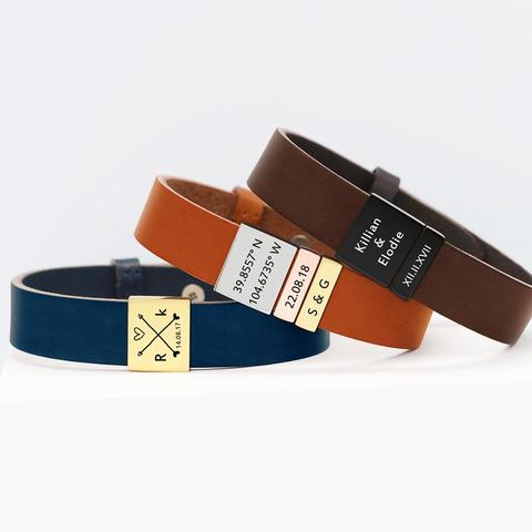 Pulseras de cuero genuino con grabado de nombre, regalo, con cierre magnético, joyería personalizada para hombre y mujer ► Foto 1/6