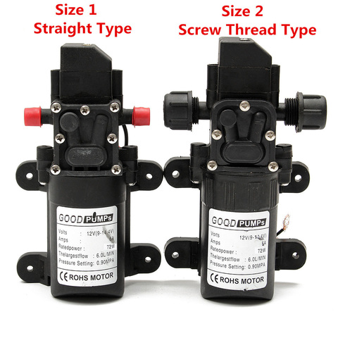 Bomba de agua eléctrica CC de 12 V y 6L/min, Micro bomba de agua de diafragma de alta presión, rociador de lavado de coche, 12 V ► Foto 1/6
