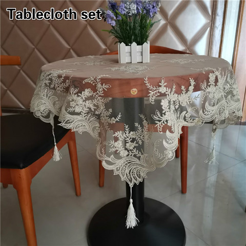 Mantel con colgante bordado de encaje europeo, conjunto de posavasos para dormitorio, balcón, café, cubierta de mesa redonda pequeña, Tapete de tela ► Foto 1/4