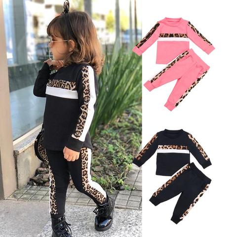 Conjunto de ropa para niñas pequeñas de 1-7 años, chándales de leopardo, sudaderas de manga larga + Pantalones, trajes para bebés ► Foto 1/6