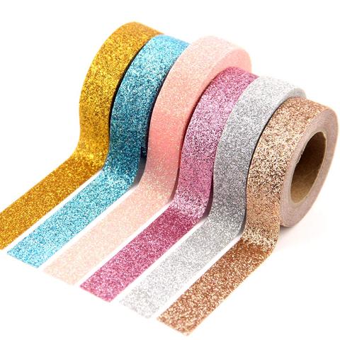 1X polvo cinta de Washi de colores con brillos papelería japonesa 15mm * 5 metros libro de recortes de papel Kawaii material escolar de cintas máscara ► Foto 1/6