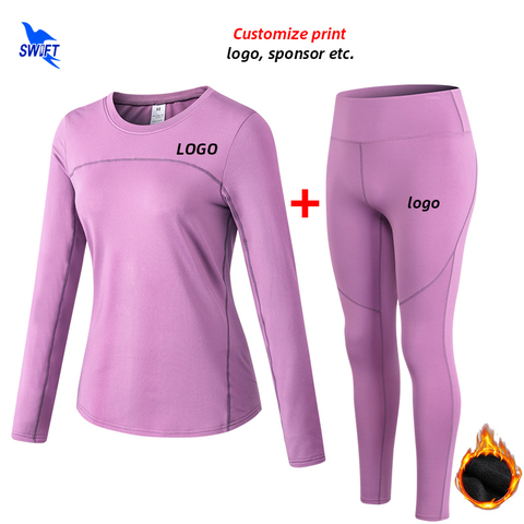 Traje deportivo de lana caliente para mujer, ropa deportiva de secado rápido para gimnasio, Yoga, correr, chándal de entrenamiento personalizado, 2 uds., para invierno, 2022 ► Foto 1/6