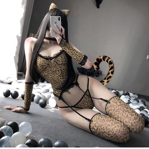 Nuevo Sexy estampado de leopardo Cosplay mujeres salvaje disfraz de Halloween de Animal noche Club elegante vestido diadema juego de rol uniforme ► Foto 1/6