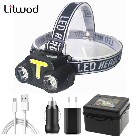 Mini COB LED faro cabeza lámpara linterna USB recargable 18650 antorcha Camping senderismo noche pesca Luz ► Foto 1/6